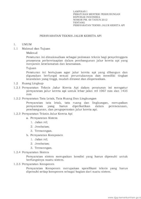 PDF Nomor Pm 60 Tahun 2012 Persyaratan Teknis Jalur Kereta API