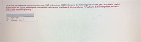 Solved Let Y Have A Lognormal Distribution With Mean Chegg