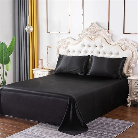 Black Silk Duvet Cover Set Bed Sheet Silk Pillowcase Faux Etsy