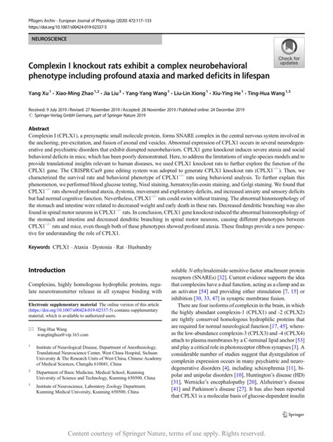 Complexin I Knockout Rats Exhibit A Complex Neurobehavioral Phenotype