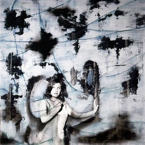 Woman Holding Umbrella In Front Of Black And White Painting