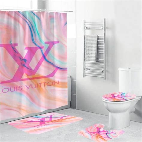 Louis Vuitton Big Logo In Butterfly Background Shower Curtain Set