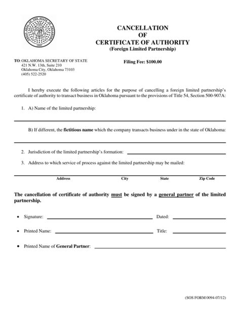 Sos Form 0094 Fill Out Sign Online And Download Fillable Pdf