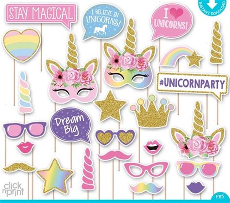 Unicorn Party Print Yourself Photo Booth Props W FREE Grab A Prop Sign