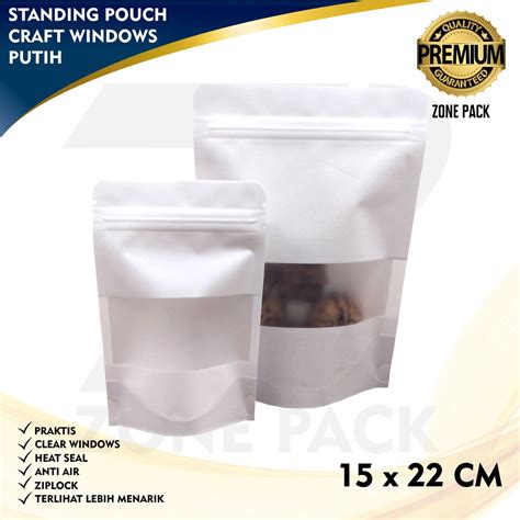 Jual Standing Pouch Craft Windows Warna Putih Ukuran 15x22 Cm I Kemasan