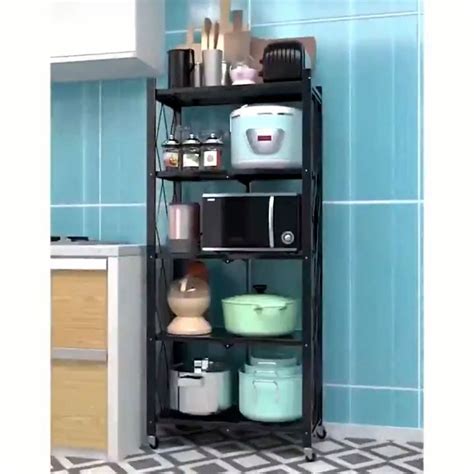 Tier Foldable Storage Rack Wheels Rak Dapur Serbaguna Kitchen