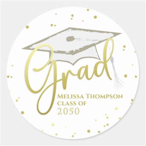 Graduate Gold Grad Calligraphy Graduation Cap Classic Round Sticker