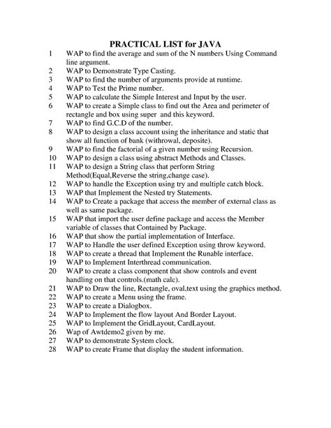 Java PRACTICAL LIST For JAVA 1 WAP To Find The Average And Sum Of The