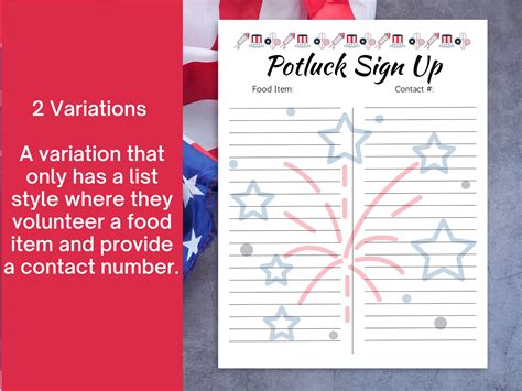 Memorial Day Potluck Printable, BBQ, Office/family Potluck, Church