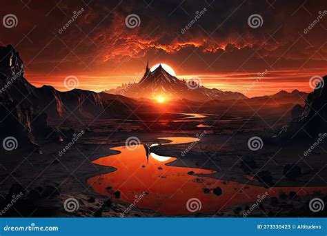 Mordor Landscape, with Fiery Sunset in the Background Stock ...