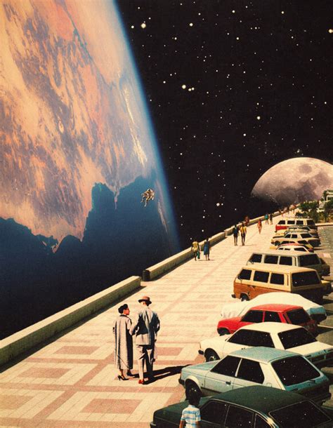 Artystyczne Ilustracja Space Promenade Retro Futuristic Collage Art