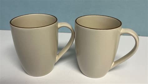 Set Dansk Santiago Coffee Mugs White W Brown Trim Ebay