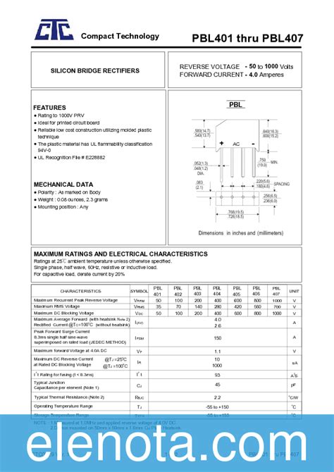 PBL405 Datasheet PDF (49 KB) Compact Technology | Pobierz z Elenota.pl