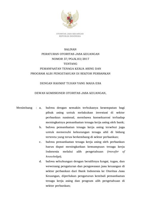 Pojk Pojk Pemanfaatan Tenaga Kerja Asing Dan Program Alih