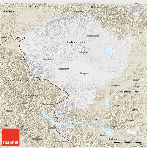 Physical 3D Map of Jammu and Kashmir, shaded relief outside