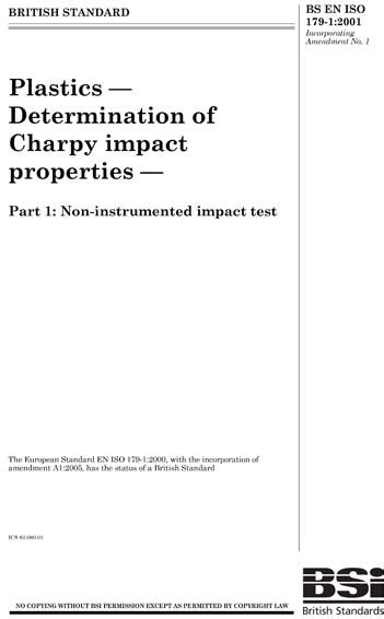 BS EN ISO 179 1 2001 Plastics Determination Of Charpy Impact