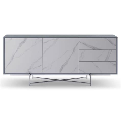 Adriana Large Buffet Sideboard Grey With Dark Chrome Frame White