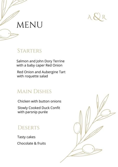 Personalize This Hand Drawn Linear Olives A R Wedding Menu Layout Online