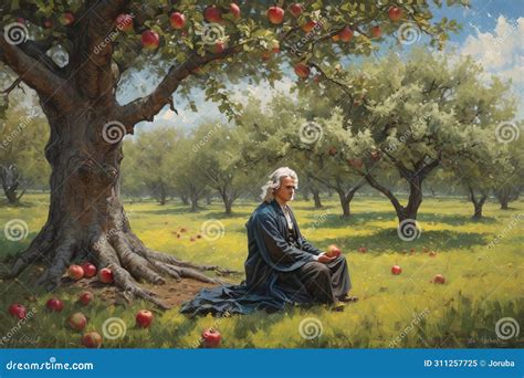 Isaac Newton The Famous Scientist Sit Under Apple Tree Royalty-Free Stock Photo | CartoonDealer ...