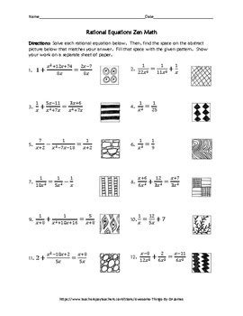 Rational Equations Zen Math By Funrithmetic Tpt