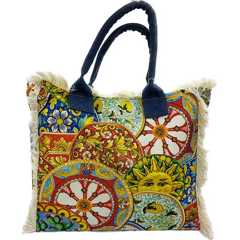 Borsa Mare Con Fantasie Siciliane Ruota Carretto E Sole Malambri Shop