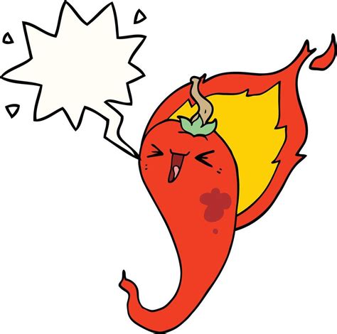 Cartoon Flaming Hot Chili Pepper And Speech Bubble Vector Art