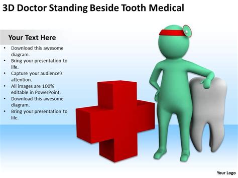 3d Doctor Standing Beside Tooth Medical Ppt Graphics Icons Powerpoint