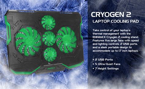 Enhance Cryogen Gaming Laptop Cooling Pad Quiet Cooler Fans And