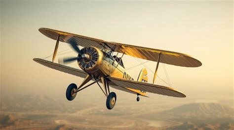 Premium Photo Vintage Biplane Flying At Sunset With Clouds In The