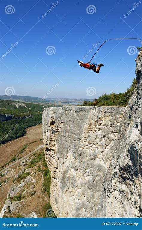 Jump Off A Cliff With A Ropebungee Jumping Stock Image Image Of