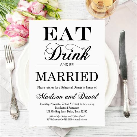 Eat Drink And Be Married Invitation Printable Or Printed With Etsy