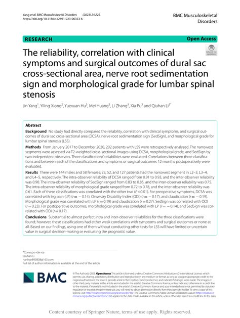 PDF The Reliability Correlation With Clinical Symptoms And Surgical