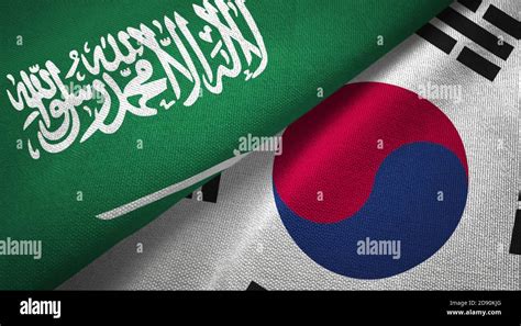 South Korea and Saudi Arabia flags together relations textile cloth ...