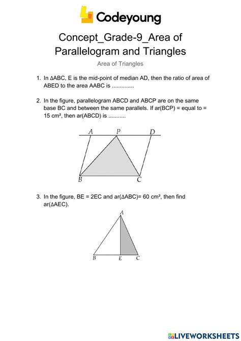 Areas Of Parallelogram And Triangles Worksheet Live Worksheets