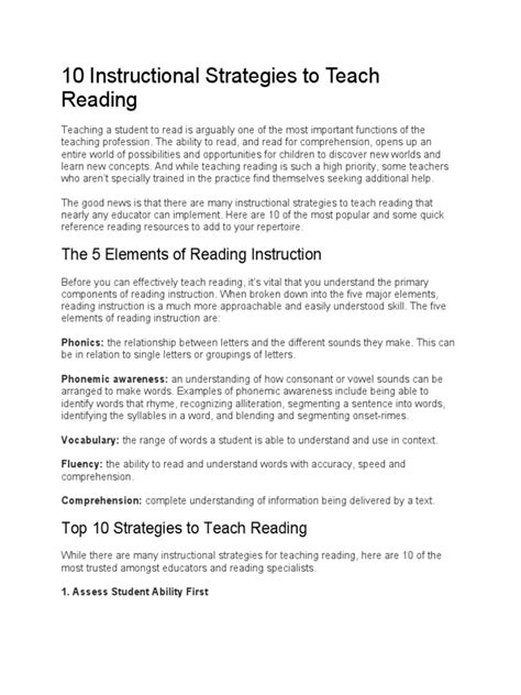 10 Instructional Strategies To Teach Reading | PDF | Reading ...