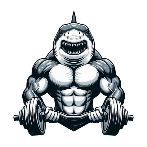 Premium Vector Big Muscly Angry Shark Beast Masculine Bodybuilder