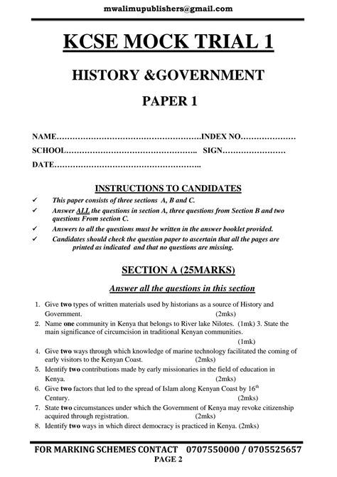 Solution Kcse History Mocks Set 1 Studypool