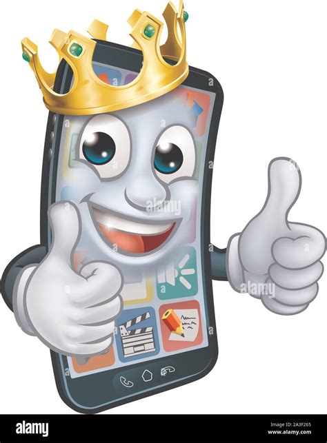 Mobile Phone King Crown Thumbs Up Cartoon Mascot Stock Vector Image