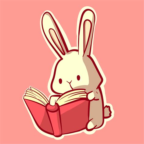 Kawaii Pink And White Bunny Reading A Book Digital Art Of A Cute Anime