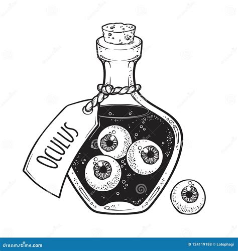 Eyeballs In Glass Bottle Isolated Sticker Patch Print Or Blackwork Tattoo Design Hand Drawn