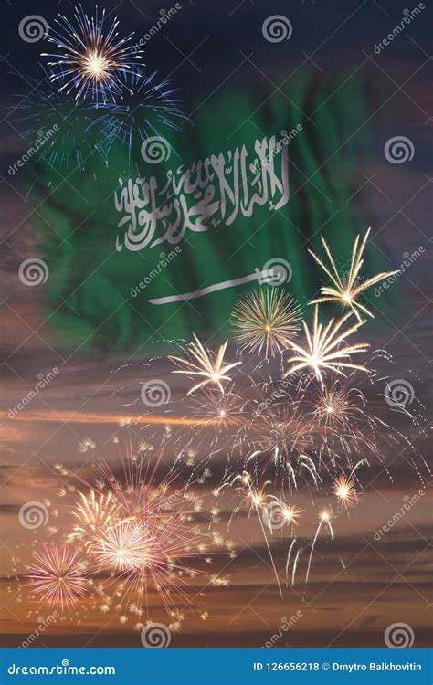 Fireworks and Flag of Saudi Arabia Stock Photo - Image of independence, saudi: 126656218