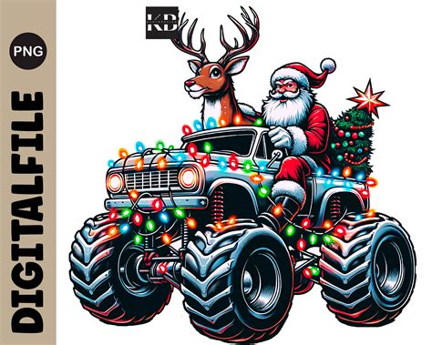 Christmas Santa Monster Truck Christmas Lights Png Files Clipart For