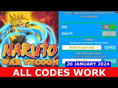 ALL CODES WORK 5x Event Naruto War Tycoon ROBLOX JANUARY 20