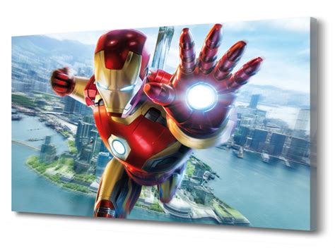 Интерьерная картина "Железный человек" (60*40см), натуральный льняной ...
