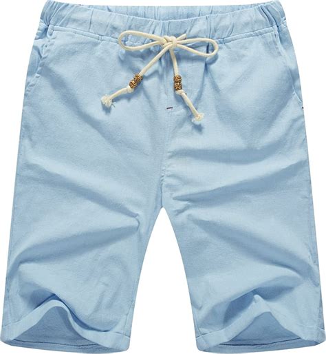 Iceglad Men S Linen Casual Classic Fit Short Drawstring Summer Beach