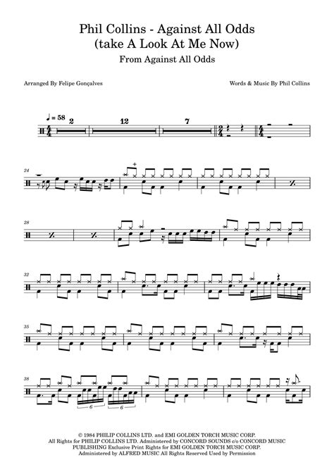 Against All Odds Take A Look At Me Now Arr Felipe Gonçalves Sheet Music Phil Collins Drums