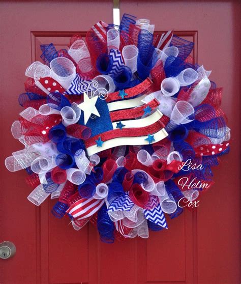 Patriotic Red White And Blue Memorial Day 4th Of July Deco Mesh Flag