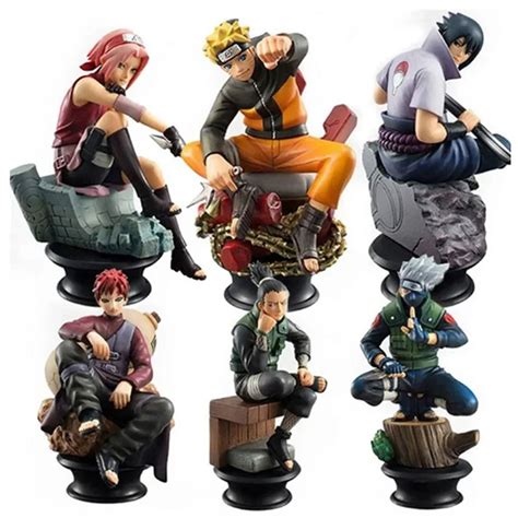 6pcs Set Chess Narutos Sakura Action Figures Uchiha Gaara Kakashi Model