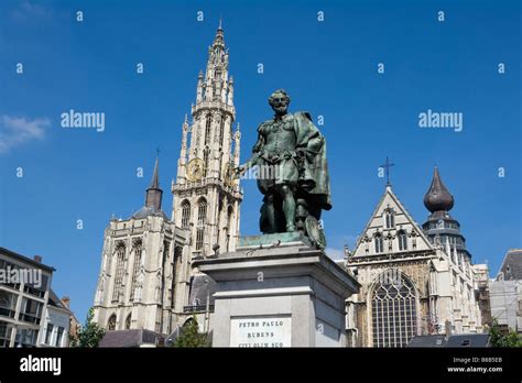 Belgium Flanders Antwerp Statue De Pierre Paul Rubens Et La Cath Drale