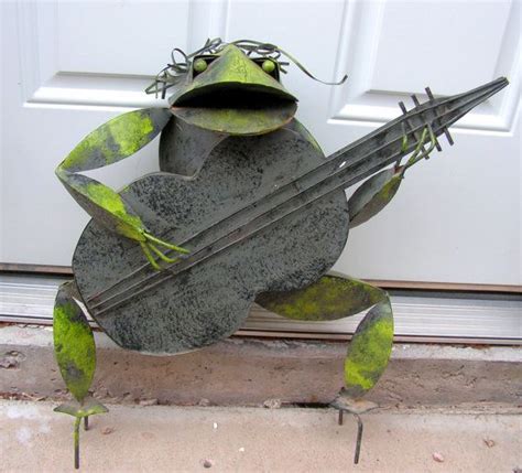 Metal Frog Sculpture Playing Guitar Musician Guitarist Yard Etsy